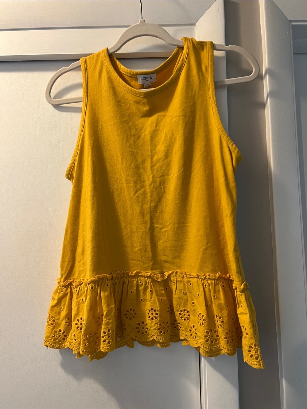 J. Crew Sunshine Yellow Eyelet Peplum Tank